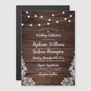 String Lights & Lace Rustic Country Wedding Magnetische Uitnodiging