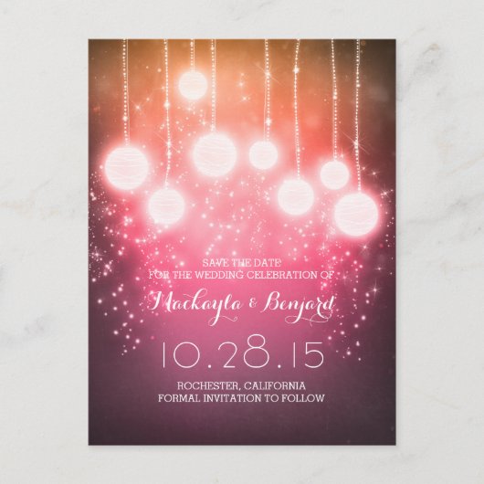 String Lights Lantaarns paarse Save the Date Aankondigingskaart (Voorkant)