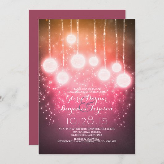 String Lights & Lanterns Shimmer Engagement Party Kaart (Voorkant / Achterkant)