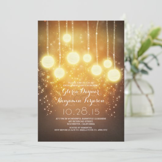 String Lights & Lanterns Shimmer Engagement Party Kaart (Staand voorkant)