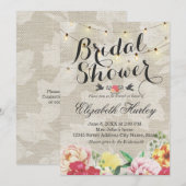 String Lights & Linen Floral Vrijgezellenfeest Wed Kaart (Voorkant / Achterkant)