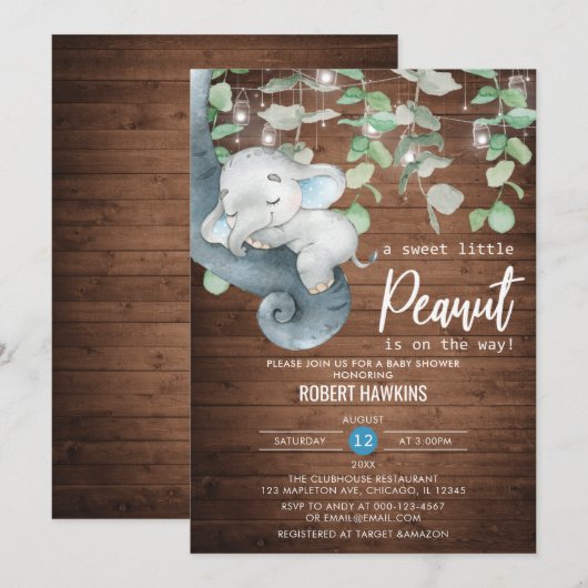 String Lights Little Peanut Elephant Baby shower Kaart (Voorkant / Achterkant)
