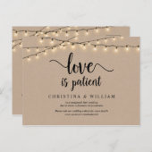 String Lights, Love is Patiënt, Wedding Postponed Briefkaart (Voorkant / Achterkant)