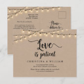 String Lights, Love is Patiënt, Wedding Postponed Briefkaart (Voorkant / Achterkant)