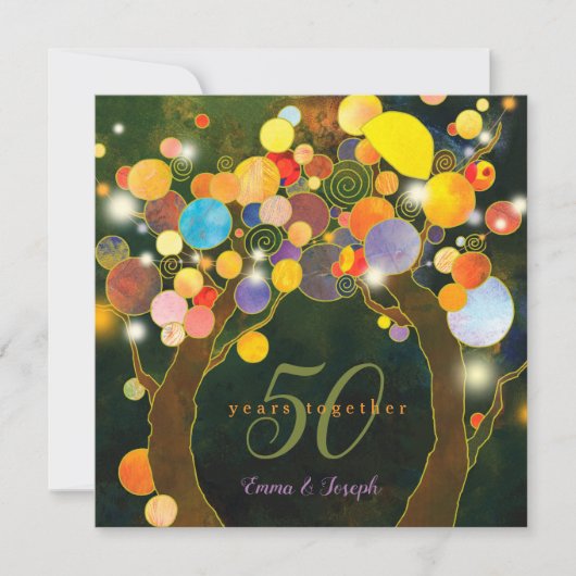 String Lights Love Trees 50e trouwdag Kaart (Voorkant)