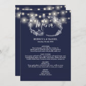 String Lights Marine Blauw Bloemen Bruiloft Menu (Voorkant / Achterkant)