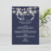 String Lights Marine Blauw Bloemen Bruiloft Menu (Staand voorkant)