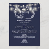 String Lights Marine Blauw Bloemen Bruiloft Menu (Voorkant)