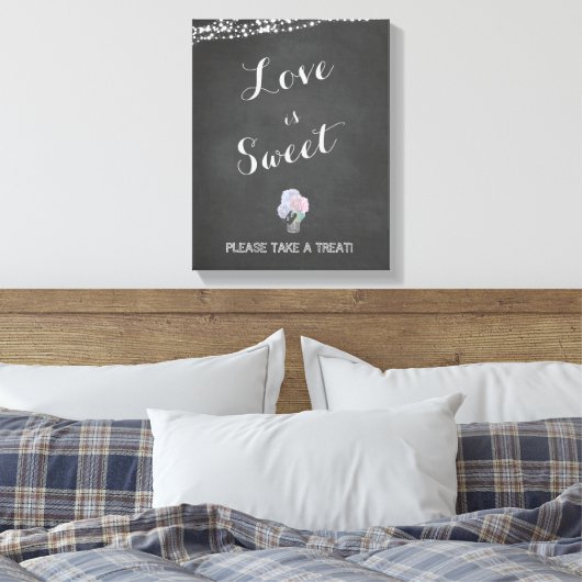 String Lights Mason Jar Chalkboard LOVE is SWEET Canvas Afdruk (Insitu (Slaapkamer))