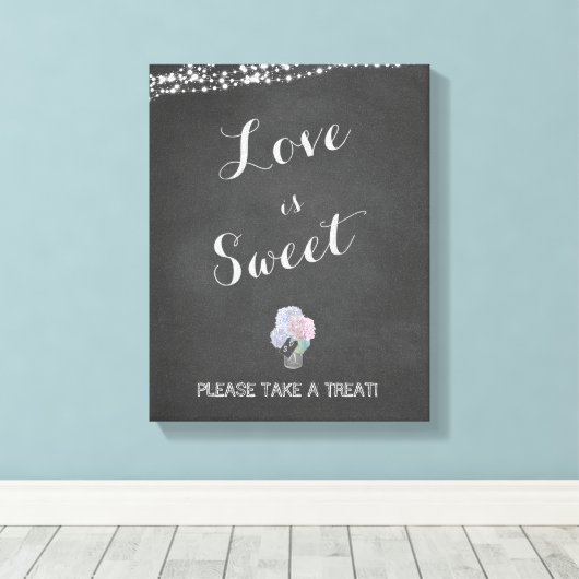 String Lights Mason Jar Chalkboard LOVE is SWEET Canvas Afdruk (Insitu (Houten vloer))