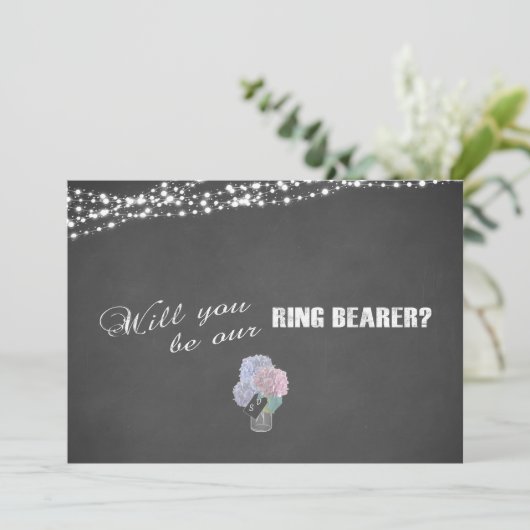 String Lights Mason Jar Chalkboard RING BEARER Kaart (Staand voorkant)