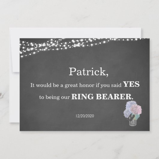 String Lights Mason Jar Chalkboard RING BEARER Kaart (Achterkant)