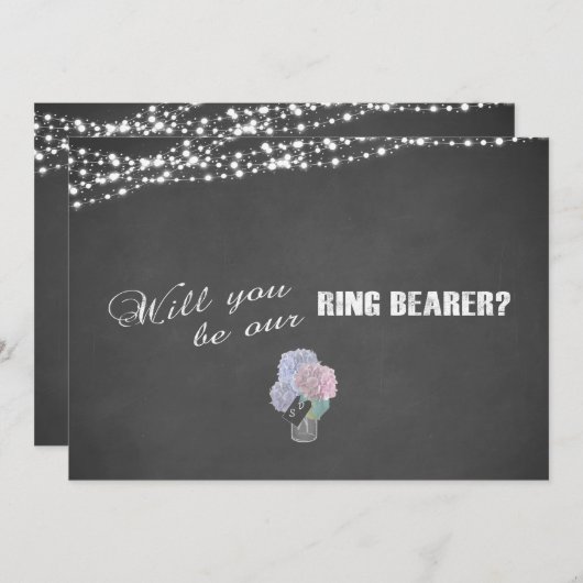 String Lights Mason Jar Chalkboard RING BEARER Kaart (Voorkant / Achterkant)