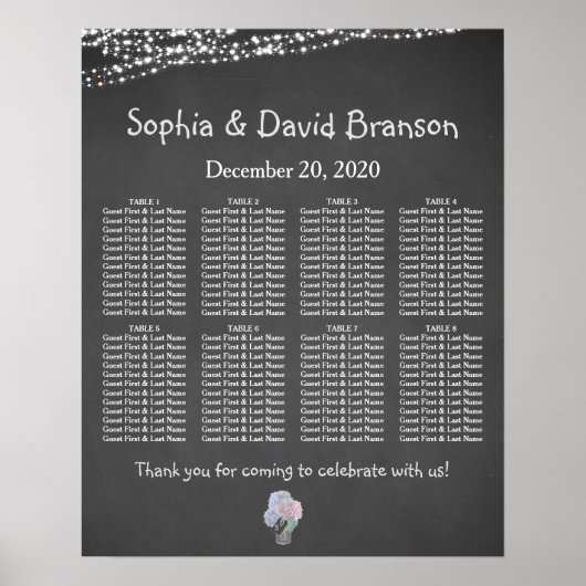 String Lights Mason Jar Chalkboard Seating Chart Poster (Voorkant)