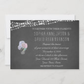 String Lights Mason Jar Chalkboard Wedding Invite Kaart (Voorkant)