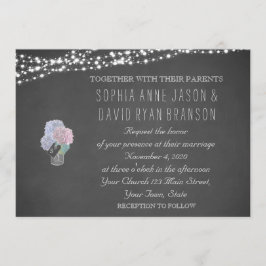 String Lights Mason Jar Chalkboard Wedding Invite Kaart
