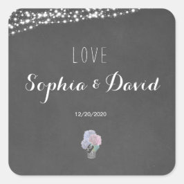 String Lights Mason Jar Chalkboard Wedding Vierkante Sticker