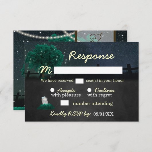 String Lights Mason Jar Firefly Wedding RSVP-kaart RSVP Kaartje (Voorkant / Achterkant)