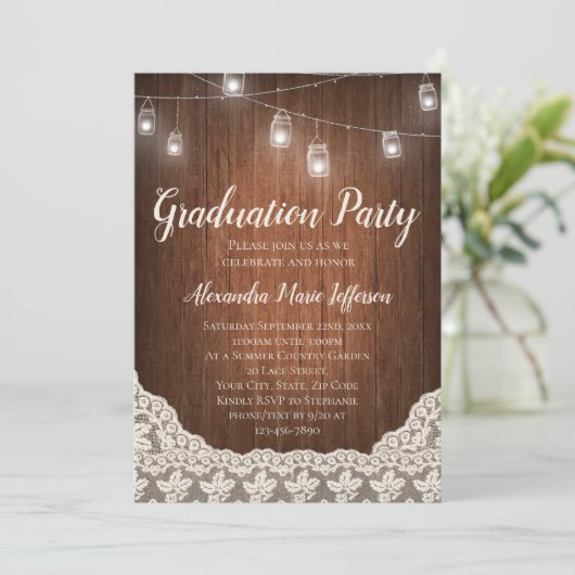 String Lights Mason Jar Graduation Party Kaart (Staand voorkant)