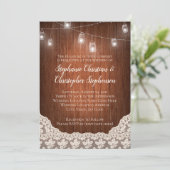  String Lights Mason Jar Lace Wood Weddenschap Kaart (Staand voorkant)