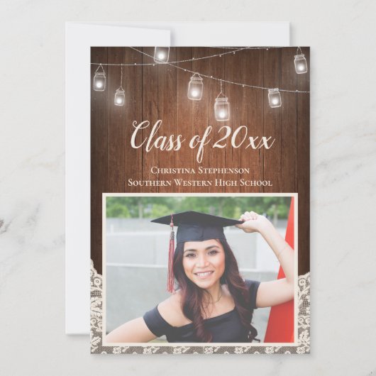 String Lights Mason Jar Photo Afstuderen Kaart (Voorkant)