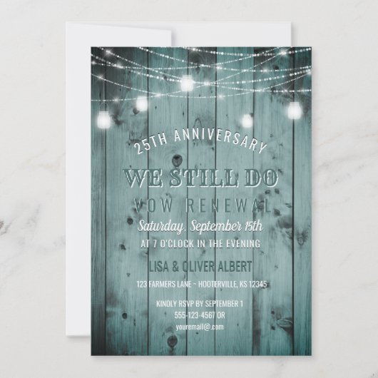 String Lights Mason Jar Rustic Wood Vow Renewal Kaart (Voorkant)
