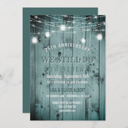 String Lights Mason Jar Rustic Wood Vow Renewal Kaart (Voorkant / Achterkant)