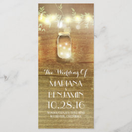 String Lights Mason Jar rustieke bruiloft programm Programmakaart