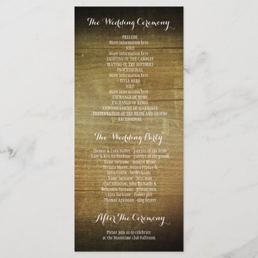 String Lights Mason Jar rustieke bruiloft programm Programmakaart (Achterkant)