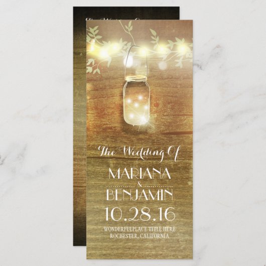 String Lights Mason Jar rustieke bruiloft programm Programmakaart (Voorkant / Achterkant)
