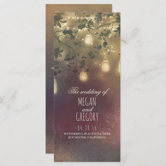 String Lights Mason Jar Rustieke Trouwprogramma's Programmakaart (Voorkant / Achterkant)