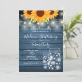 String Lights Mason Jar Sunflower Rustic Wedding Kaart (Staand voorkant)