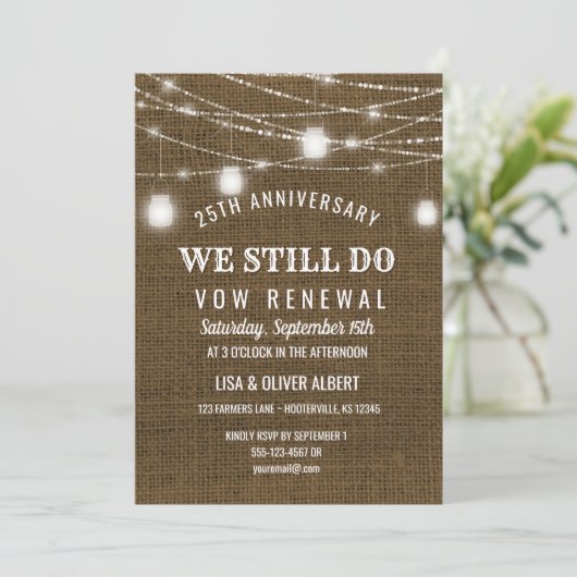 String Lights Mason Jar Vow Renewal Jubileum Kaart (Staand voorkant)