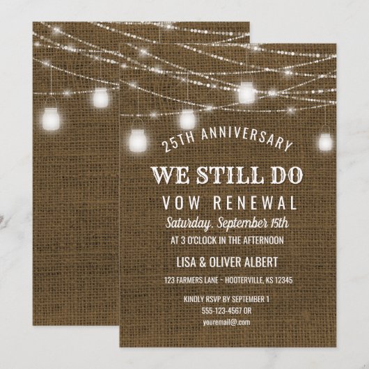 String Lights Mason Jar Vow Renewal Jubileum Kaart (Voorkant / Achterkant)