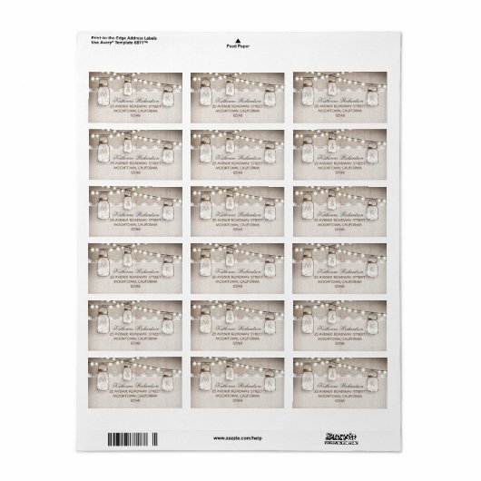 String Lights Mason Jars adresetiketten Etiket (Full Sheet)