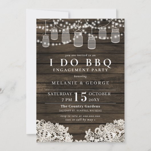 String Lights Mason Jars I DO BBQ Couples Shower Kaart (Voorkant)
