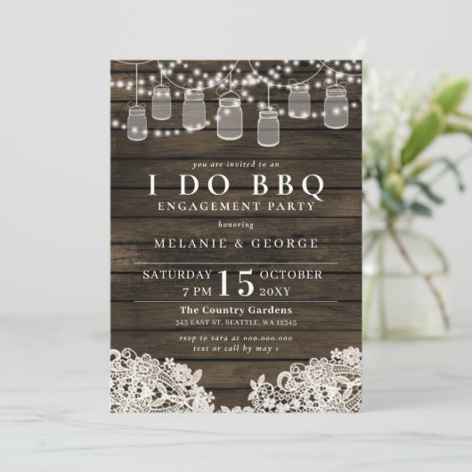 String Lights Mason Jars I DO BBQ Couples Shower Kaart (Staand voorkant)