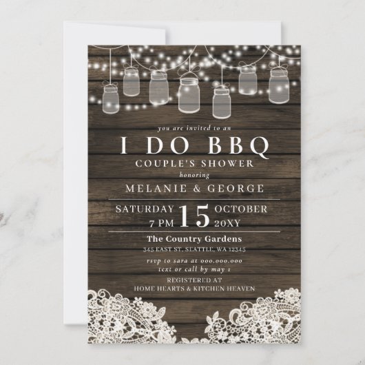 String Lights Mason Jars I DO BBQ Couples Shower Kaart (Voorkant)