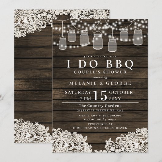 String Lights Mason Jars I DO BBQ Couples Shower Kaart (Voorkant / Achterkant)