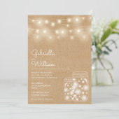 String Lights Mason Jars Rustic Kraft Wedding Kaart (Staand voorkant)