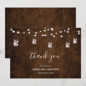 String Lights Mason Jars Rustic Wood Wedding Bedankkaart (Voorkant / Achterkant)