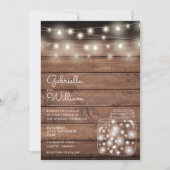 String Lights Mason Jars Rustic Wood Wedding Kaart (Voorkant)