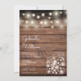 String Lights Mason Jars Rustic Wood Wedding Kaart