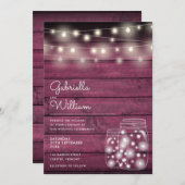 String Lights Mason Jars Rustic Wood Wedding Kaart (Voorkant / Achterkant)