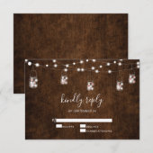 String Lights Mason Jars Rustic Wood Wedding RSVP (Voorkant / Achterkant)