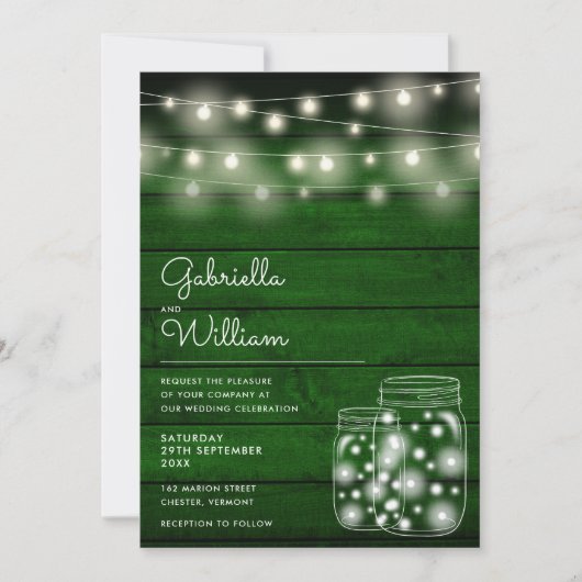 String Lights Mason Jars Rustieke Groene Houten Br Kaart (Voorkant)