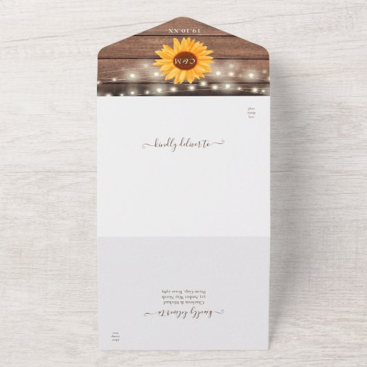 String Lights Mason Jars Rustieke Zonnebloem Bruil All In One Uitnodiging (Buitenkant)