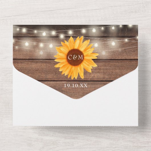 String Lights Mason Jars Rustieke Zonnebloem Bruil All In One Uitnodiging (Achterkant)