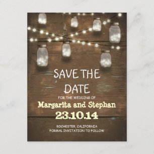 String Lights & Mason Jars Sla de datumkaarten op Save The Date