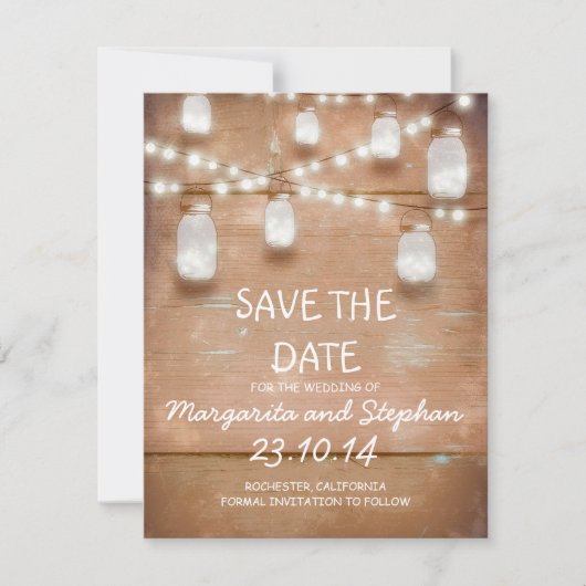 String Lights & Mason Jars Sla de datumkaarten op Save The Date (Voorkant)